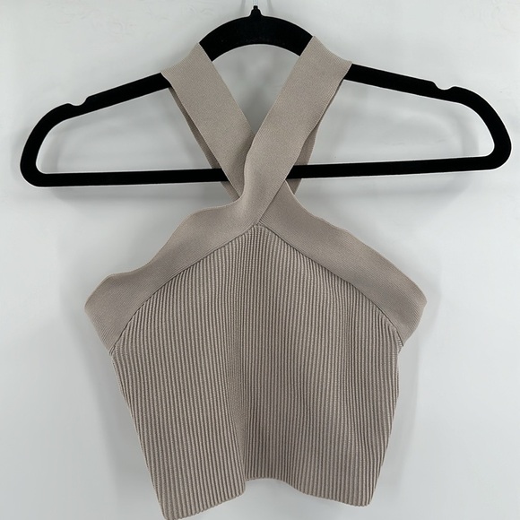 Babaton Cream Ribbed Cross-Front Tank Top - Picture 2 of 6